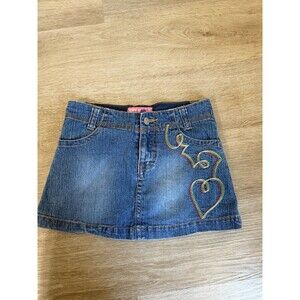 Y2K Just A Girl Mini Skirt Girls Size 7 Rainbow Heart Embroidery Vintage‎ Denim